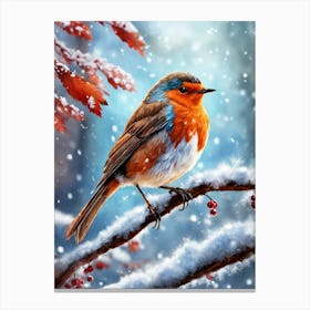 Robin In The Snow 1 Canvas Print