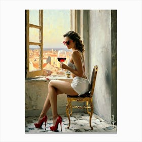 Red Wine And Sensual Woman 2 Canvas Print