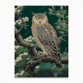Ohara Koson Inspired Bird Painting Great Horned Owl 1 Canvas Print