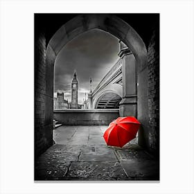 Red Umbrella In London Canvas Print