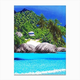 La Digue Island Seychelles Pointillism Style Tropical Destination Canvas Print