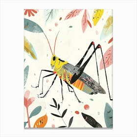 Colourful Insect Illustration Grasshopper 10 Canvas Print