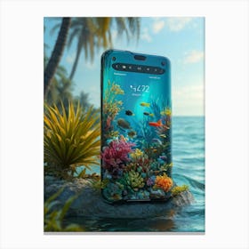 Smartphone Merges With Creature Exhibiting Morphic Features The Device Displays Vibrant Colors Rem Canvas Print