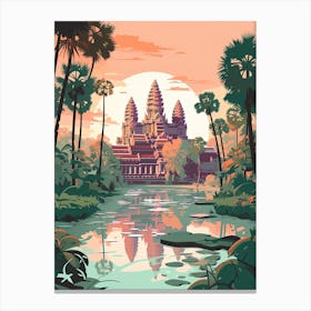 Angkor Wat   Siem Reap, Cambodia   Cute Botanical Illustration Travel 1 Canvas Print