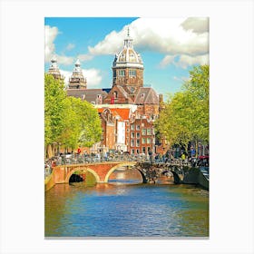 Canal In Amsterdam On A Sunny Day Canvas Print