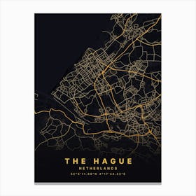 The Hague Netherlands Black And Gold Map Canvas Print