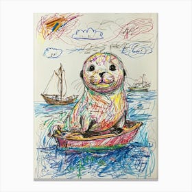 Seal In A Boat Canvas Print
