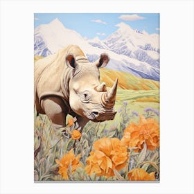 Colourful Rhino With Plants 11 Canvas Print