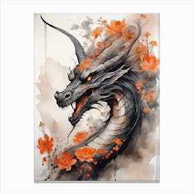 Japanese Dragon Abstract Flowers Painting (27) Canvas Print