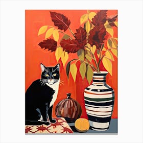 Amaryllis Flower Vase And A Cat, A Painting In The Style Of Matisse 0 Canvas Print