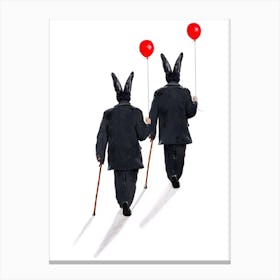 Rabbits Walking With Balloons Canvas Print