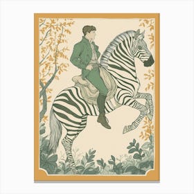 A Man Riding On The Back of a Zebra Canvas Print