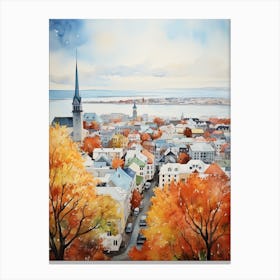 Reykjavik Iceland In Autumn Fall, Watercolour 3 Canvas Print
