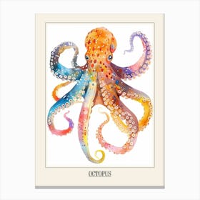 Octopus Colourful Watercolour 2 Poster Canvas Print