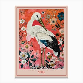 Floral Animal Painting Stork 3 Poster Canvas Print