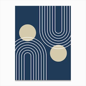 Mid Century Modern Geometric In Navy Blue And Beige (Rainbow And Sun Abstract) 01 Canvas Print