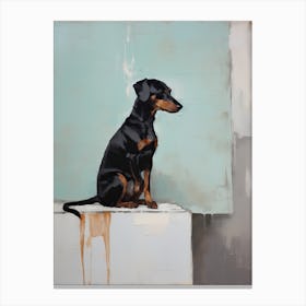 A Black Dog, Painting In Light Teal And Brown 0 Canvas Print