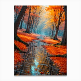 Autumn Leaves In A Stream Canvas Print