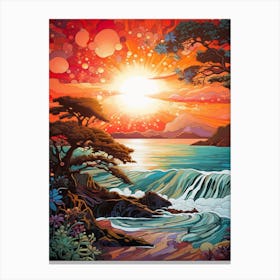 Coral Beach Australia At Sunset, Vibrant Painting 8 Canvas Print
