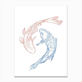 Red And Blue Koi Fish Canvas Print