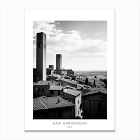 Poster Of San Gimignano, Italy, Black And White Analogue Photography 1 Canvas Print