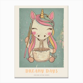 Cute Unicorn Eating Ramen Poster Canvas Print