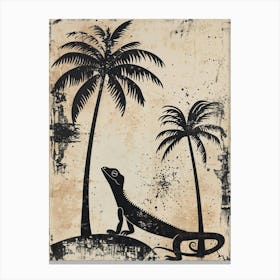 Chameleon In The Palm Trees Block Print 2 Canvas Print