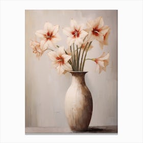 Amaryllis, Autumn Fall Flowers Sitting In A White Vase, Farmhouse Style 1 Canvas Print