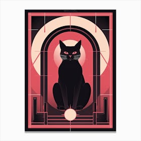 The Moon Tarot Card, Black Cat In Pink 3 Canvas Print