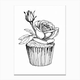 Rose Cupcake Line Drawing 2 Canvas Print