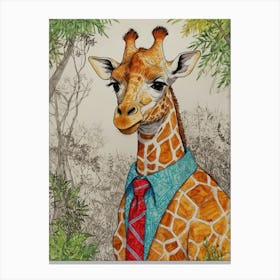 Giraffe In Tie Canvas Print