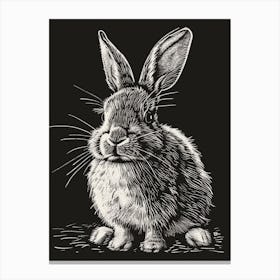 Florida White Blockprint Rabbit Illustration 3 Canvas Print