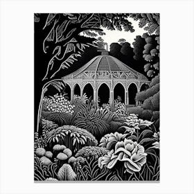 Fairmount Park Horticultural Center, Usa Linocut Black And White Vintage Canvas Print