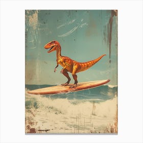 Vintage Dilophosaurus Dinosaur On A Surf Board 1 Canvas Print