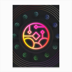 Neon Geometric Glyph in Pink and Yellow Circle Array on Black n.0407 Canvas Print