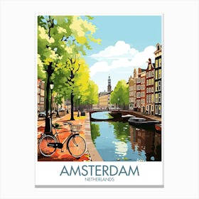 Amsterdam Travel Print Netherlands Bike Canal Gift Canvas Print
