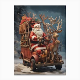 Santa Claus Driving Reindeer Canvas Print