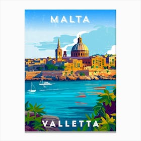 Malta, Valletta — Retro travel minimalist poster 3 Canvas Print