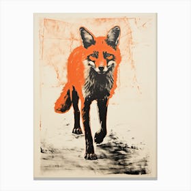 Fox, Woodblock Animal  Drawing 2 Canvas Print