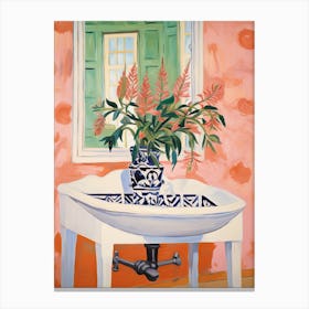 Bathroom Vanity Painting With A Foxglove Bouquet 3 Canvas Print