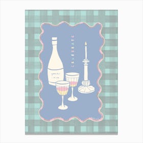 Celebrate with good wine and candlelight gingham cyan blue Canvas Print