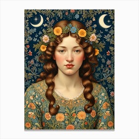 William Morris Girl With Flowers Canvas Print