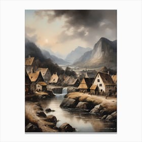 In The Wake Of The Mountain A Classic Painting Of A Village Scene (21) Canvas Print