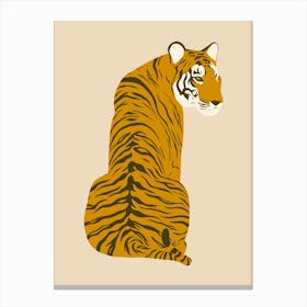 Sitting Tiger - Beige Canvas Print
