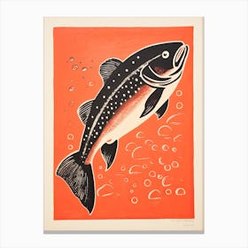 Salmon, Woodblock Animal  Drawing 3 Canvas Print