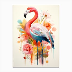 Bird Painting Collage Flamingo 2 Canvas Print