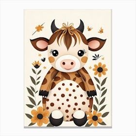 Floral Cute Baby Cow Nursery (16) Canvas Print