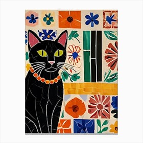 Black Cat With Flowers Canvas Print