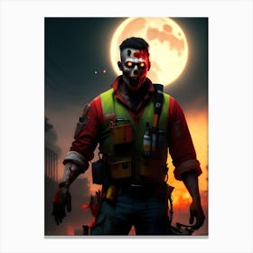 Zombie Soldier In Front Of The Moon Canvas Print