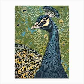 Blue Mustard Peacock Portrait 1 Canvas Print